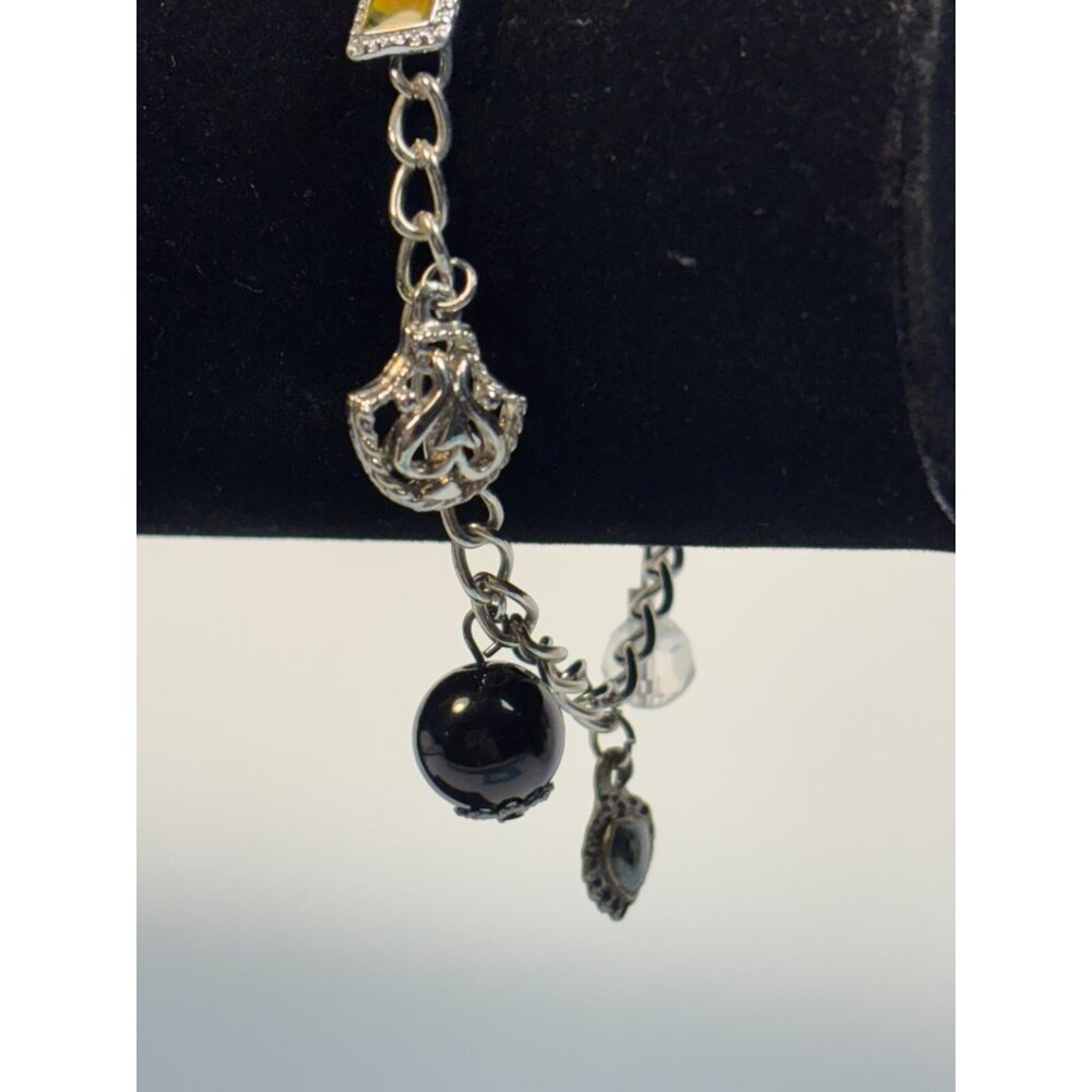 Charm Bracelet Silver Tone Black and Silver Romantic Whimsygoth 7 inch